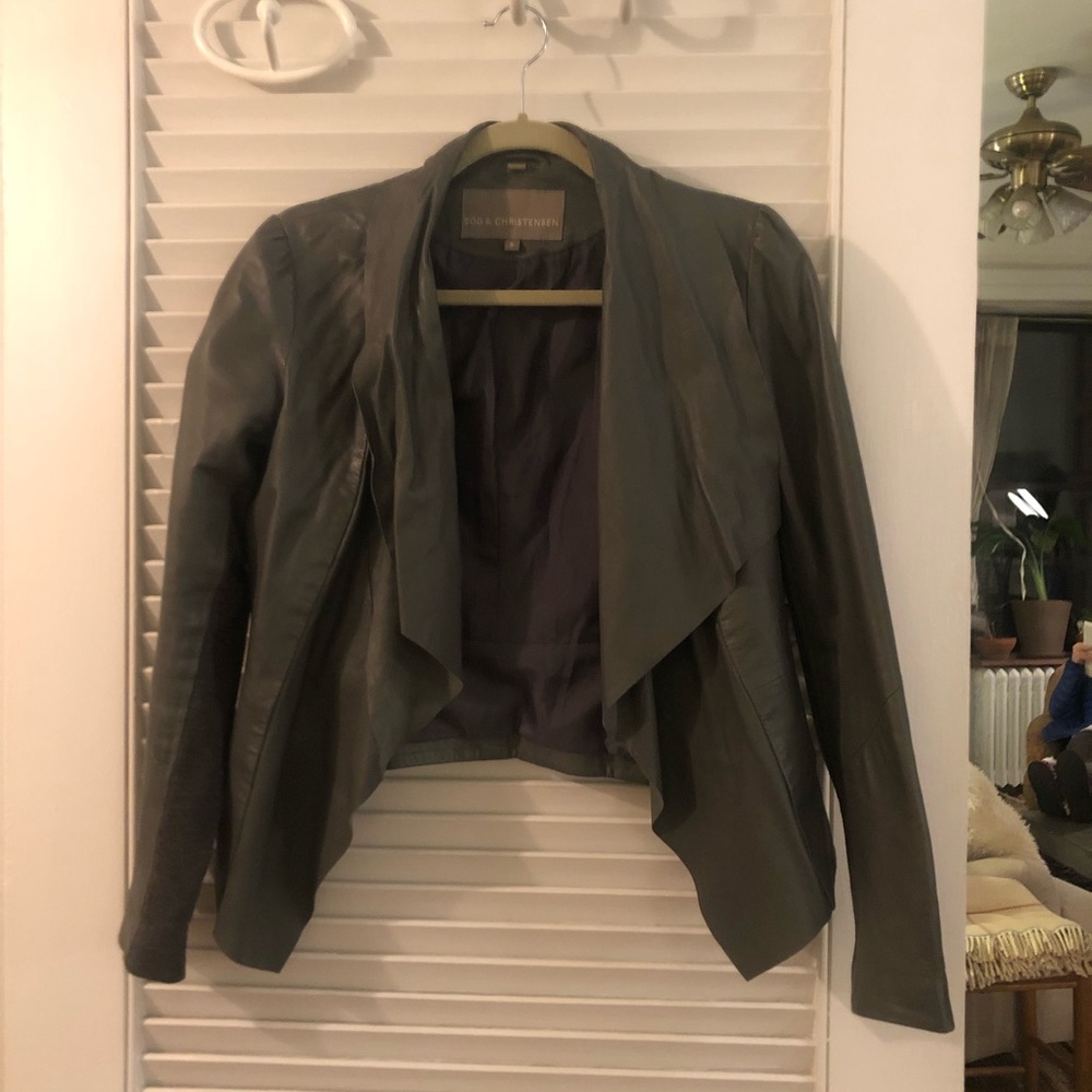 Draped leather jacket